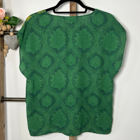Cabi Style 597 Green Envy Medallion Yellow Floral Cap Sleeve Blouse Size Medium - Picture 5 of 7